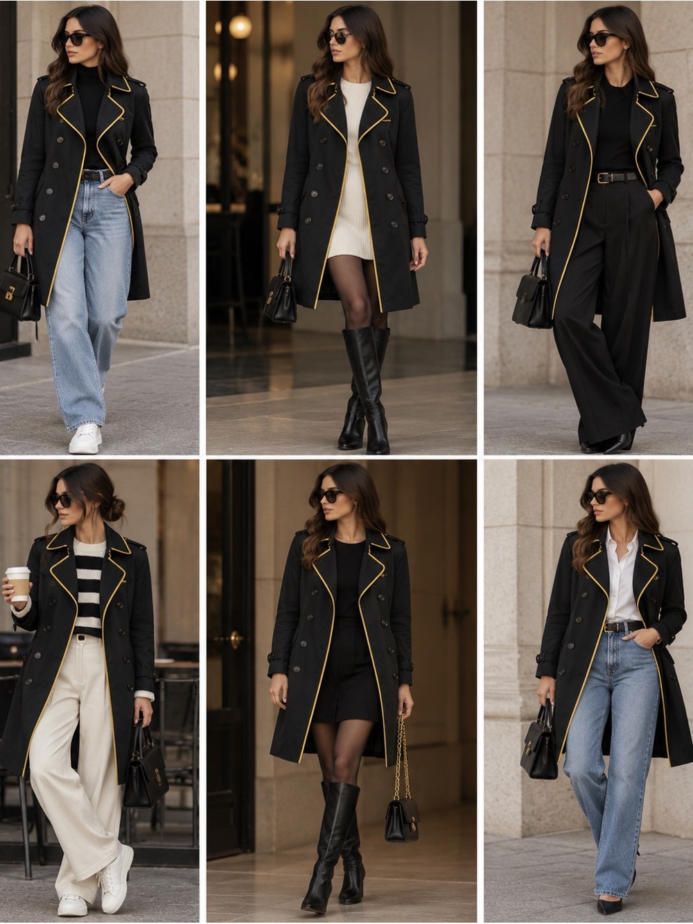 Burberry Black Trench Coat with Yellow Trim